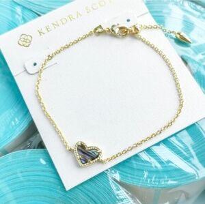 Kendra Scott Ari Gold Heart Abalone Station Bracelet Adjustable Bead NWOT 7.5"L